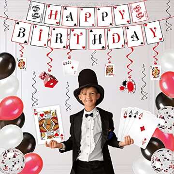 DECORLIFE Poker Party Decorations, Casino Theme Party Supplies Serves 16 Includes Tablecloth, Balloons, Banner, Hanging Swirls, Plates and Napkins, Total 146PCS