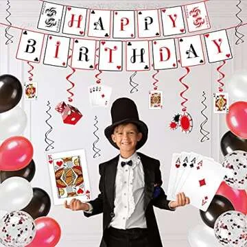 DECORLIFE Poker Party Decorations, Casino Theme Party Supplies Serves 16 Includes Tablecloth, Balloons, Banner, Hanging Swirls, Plates and Napkins, Total 146PCS
