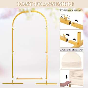 Tandefio 3 Sets Gold Metal Wedding Arch Arched Backdrop Stand and 3 Pcs Arch Cover 6ft/5ft/4ft Garden Arbor Frame Birthday Party Ceremony