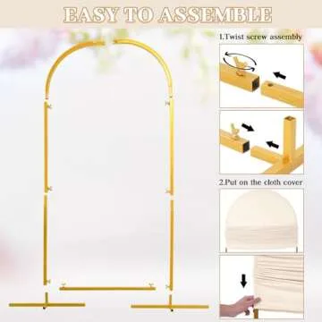 Tandefio 3 Sets Gold Metal Wedding Arch Arched Backdrop Stand and 3 Pcs Arch Cover 6ft/5ft/4ft Garden Arbor Frame Birthday Party Ceremony