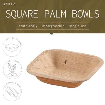 Brheez Eco-Friendly Bamboo Bowls - 25 Disposable Party Bowls