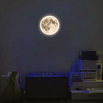 Hinittey Moon Neon Signs for Wall Decor, Dimmable Neon Sign Moon Led Signs Moon Art Neon Lights For ...