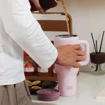 BOTTLE BOTTLE 40 oz Tumbler with Handle and Straw,Stainless Steel Vacuum Travel Mug,Car Cup with Straw, Stainless Steel Vacuum Water Bottle for Gifts Party Office Coffee (Pink)