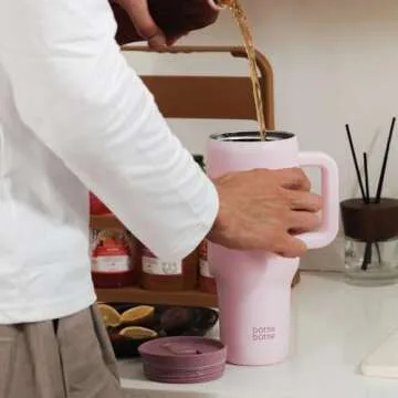 BOTTLE BOTTLE 40 oz Tumbler with Handle and Straw,Stainless Steel Vacuum Travel Mug,Car Cup with Straw, Stainless Steel Vacuum Water Bottle for Gifts Party Office Coffee (Pink)