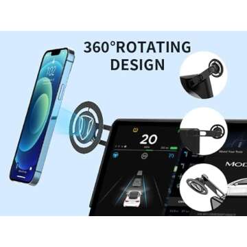 Topfit for Tesla Model 3 Y Monitor Magnetic Phone Mount and Sunglasses case Fixed Clip Safety Car Cell Phone Holder Stand for Tesla Accessories