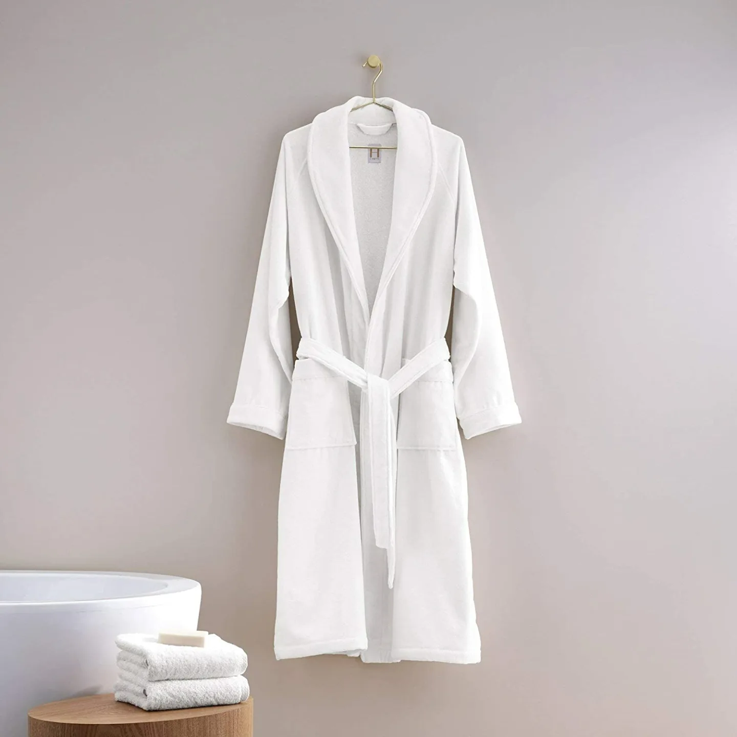 H by Frette Shawl Collar Bathrobe for Comfort