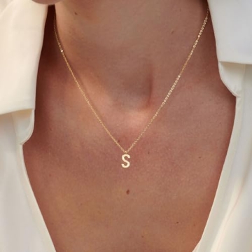 Gold Initial Necklace for Women 14k Gold Plated Charm