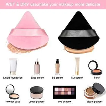 12 Pieces Cosmetic Powder Puff,2.76 inch Portable Soft Sponge Setting Face Puffs,Triangle Velvet Powder Puff with Ribbon Band Handle for Loose Powder Body Powder Makeup Tool(Black,Pink)