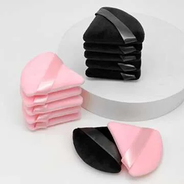 12 Pieces Cosmetic Powder Puff,2.76 inch Portable Soft Sponge Setting Face Puffs,Triangle Velvet Powder Puff with Ribbon Band Handle for Loose Powder Body Powder Makeup Tool(Black,Pink)