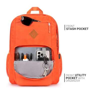 ZORFIN 26L Backpack - School, College, Travel - Tangerine