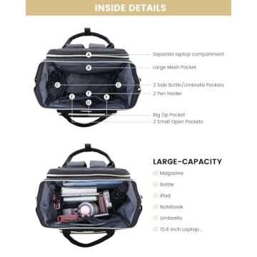 LOVEVOOK Laptop Backpack for Women, Travel with Compartment, Water Resistant Teacher Nurse Backpack, Anti-theft Back Pack Charger Work Doctor, 15.6-Inch, Black