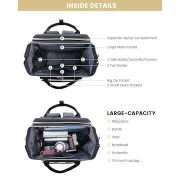 LOVEVOOK Laptop Backpack for Women, Travel with Compartment, Water Resistant Teacher Nurse Backpack, Anti-theft Back Pack Charger Work Doctor, 15.6-Inch, Black