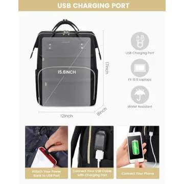 LOVEVOOK Laptop Backpack for Women, Travel with Compartment, Water Resistant Teacher Nurse Backpack, Anti-theft Back Pack Charger Work Doctor, 15.6-Inch, Black