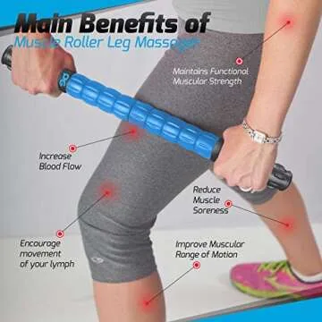 Physix Gear Roller Stick - Muscle Roller Massage Stick for Legs, The Stick Massage Roller for Deep Tissue Massaging Stick for Athletes, Physical Therapy Muscle Roller, Recovery Stick Roller, Blue