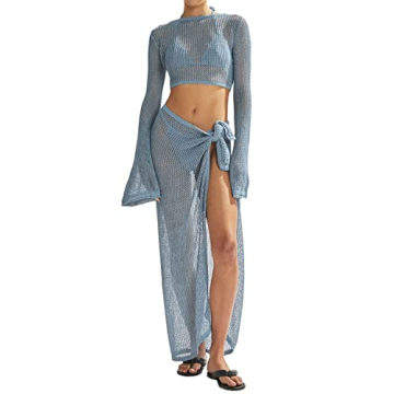 LANNEW Women's Swimsuits Cover Ups Set for Crochet Bathing Suit Hollow Out 2 Piece Bikini Coverup Be...