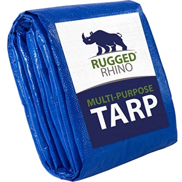 Rugged Rhino Heavy Duty Waterproof Tarp - 5 Mil UV Resistant, 6x8 in Blue