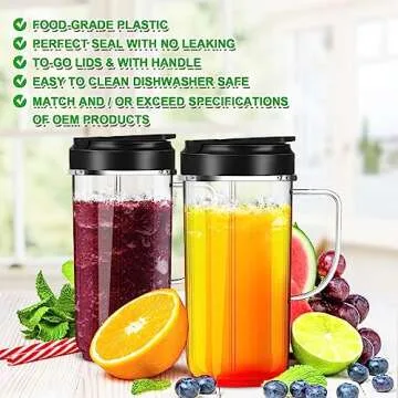 2 Pack Magic Bullet Blender Cups Tall 22oz Cup with Flip Top To-Go Lid Replacement Part Cup Mug with Handle Compatible with 250w MB1001 Magic Bullet Mugs & Cups Blender Milk Juicer Mixer Accessories