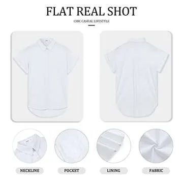 APRAW Womens Casual Short Sleeve Button Down Shirts Summer Cotton Plain Top Blouses with Pockets White