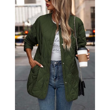 PRETTYGARDEN Women's Fall Clothes Trendy Casual Lightweight Jackets Oversized Winter Coat Outerwear with Pockets (Army Green,Small)
