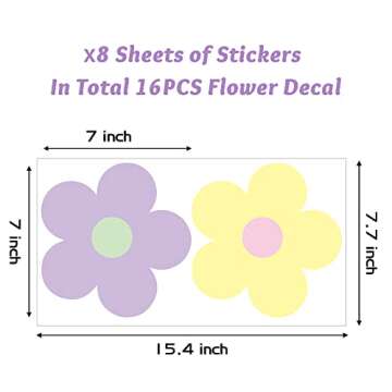 A1diee 16Pcs Danish Pastel Aesthetic Cute Flowers Wall Decal Preppy Hippie Trendy Wall Art Decor Vin...