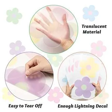 A1diee 16Pcs Danish Pastel Aesthetic Cute Flowers Wall Decal Preppy Hippie Trendy Wall Art Decor Vinyl Peel and Stick Kidcore Aesthetic Retro Colorful Boho Wall Stickers for Girls College Dorm Bedroom