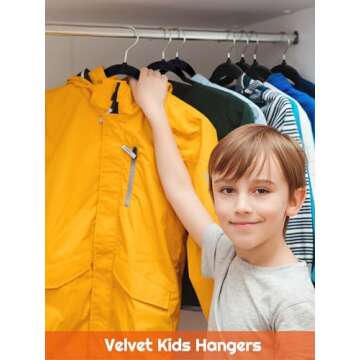 HOUSE DAY Kids Velvet Hangers 50 Pack, Durable Big Kids Hangers 14 Inch Hangers for Youth, Non Slip ...