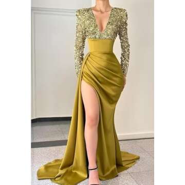 Sequin Mermaid Prom Dress 2024 Long Sleeve Bodycon Gown