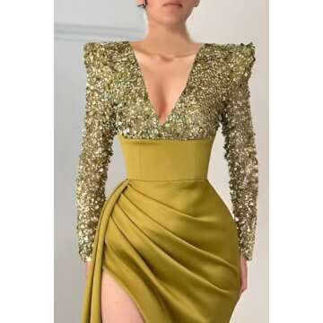 Sequin Mermaid Prom Dress 2024 Long Sleeve Bodycon Gown