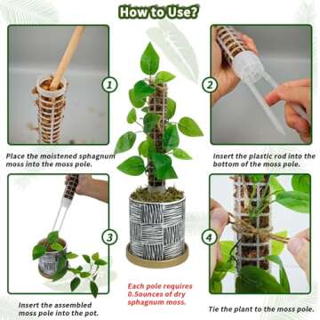 HYYZ Moss Pole,Small Moss Pole Monstera Plant Support,Plastic Moss Pole for Plants Indoor and Climbing Plants-Mighty Plant Support. (White,4)