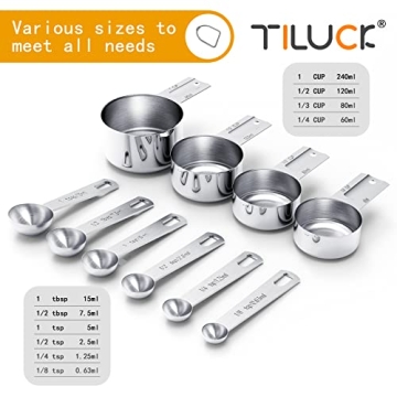 TILUCK Stainless Steel Measuring Cups & Spoons Set for Cooking