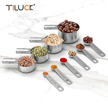 TILUCK Stainless Steel Measuring Cups & Spoons Set for Cooking