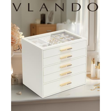 Elegant Vlando 5 Layer Jewelry Box for Women - Cloud White