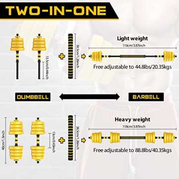 Balelinko Adjustable Barbell, Adjustable Dumbbells Weight Set, Multifunction Weights 2-in-1 Dumbbell Barbell Set, Non-Slip Neoprene Hand, All-Purpose, Home, Gym, Office,66 LBS Set