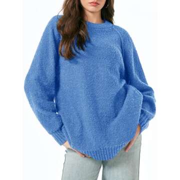 Saodimallsu Womens Oversized Sweater 2024 Fall Trendy Fuzzy Crew Neck Long Sleeve Casual Tunic Sweat...
