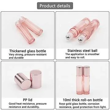Newzoll 8 Pcs Roller Bottles Set, 10 ml (1/3 oz) Roller Bottles with Funnels & Opener, Glass Roll-on Bottles Vials for Perfumes Aromatherapy Essential Oils Liquid, Rose Gold