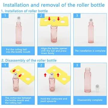 Newzoll 8 Pcs Roller Bottles Set, 10 ml (1/3 oz) Roller Bottles with Funnels & Opener, Glass Roll-on Bottles Vials for Perfumes Aromatherapy Essential Oils Liquid, Rose Gold
