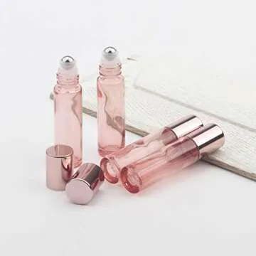 Newzoll 8 Pcs Roller Bottles Set, 10 ml (1/3 oz) Roller Bottles with Funnels & Opener, Glass Roll-on Bottles Vials for Perfumes Aromatherapy Essential Oils Liquid, Rose Gold