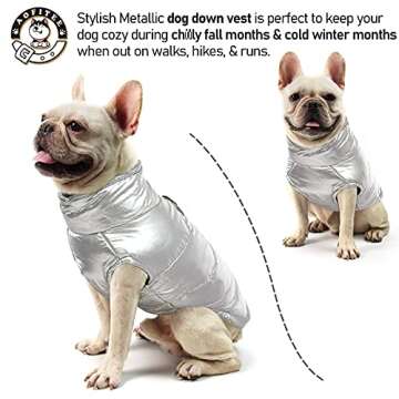 AOFITEE Dog Winter Coat Waterproof Zip Up Fleece Dog Vest, Warm Padded Metallic Dog Cold Weather Jac...