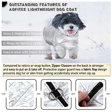 AOFITEE Dog Winter Coat Waterproof Zip Up Fleece Dog Vest, Warm Padded Metallic Dog Cold Weather Jacket Sweater with Dual D-Ring Leash, Outdoor Pet Apparel Snowsuit for Small and Medium Dogs