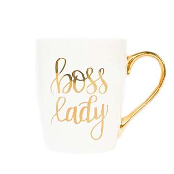 Boss Lady Gold Coffee Mug | Large Fancy Handle Cute Cup Female Girl Boss Babe Gifts for Women Decor 16 Ounces Fine Bone China Hand Lettered