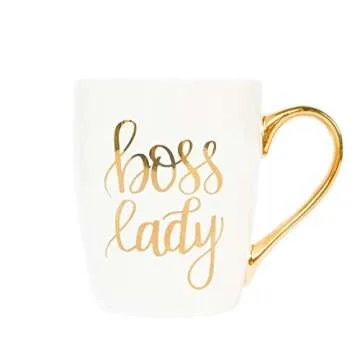 Boss Lady Gold Coffee Mug | Large Fancy Handle Cute Cup Female Girl Boss Babe Gifts for Women Decor 16 Ounces Fine Bone China Hand Lettered