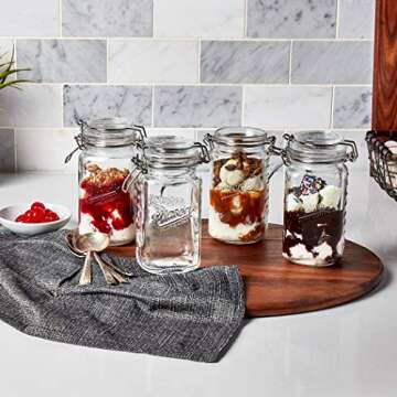 Mason Craft & More Airtight Kitchen Food Storage Clear Glass Clamp Jars, 17 Ounce (0.5 Liter) Tall M...