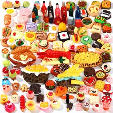 Miniature Food Toys Set - 100 Pieces for Kids Play