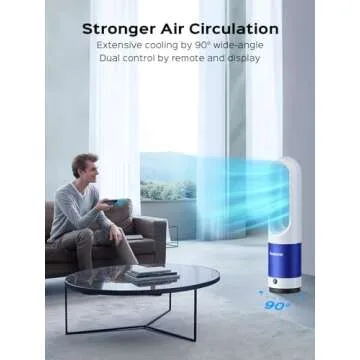 Senmeo Bladeless Fan for Bedroom, 22" Quiet Tower Fan with Remote, 90° Oscillating Fan for Indoors with 8 Speeds, 9H Timer, LED Display, Easy to Clean, Portable Standing Fan for Home, Office