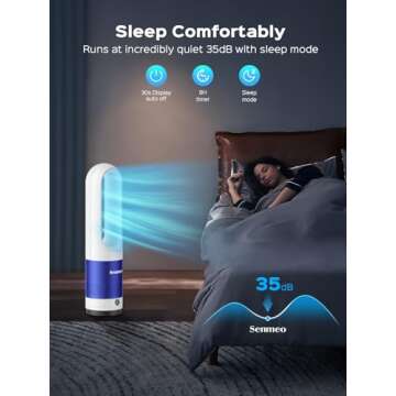 Senmeo Bladeless Fan for Bedroom, 22" Quiet Tower Fan with Remote, 90° Oscillating Fan for Indoors with 8 Speeds, 9H Timer, LED Display, Easy to Clean, Portable Standing Fan for Home, Office