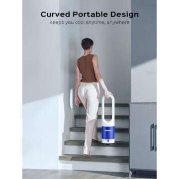 Senmeo Bladeless Fan for Bedroom, 22" Quiet Tower Fan with Remote, 90° Oscillating Fan for Indoors with 8 Speeds, 9H Timer, LED Display, Easy to Clean, Portable Standing Fan for Home, Office