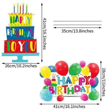 URATOT 2 Pack Birthday Yard Signs Outdoor Lawn Decorations Birthday Cake Yard Signs Birthday Balloons Yard Signs with Stakes for Home Party Decorations