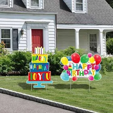 URATOT 2 Pack Birthday Yard Signs Outdoor Lawn Decorations Birthday Cake Yard Signs Birthday Balloons Yard Signs with Stakes for Home Party Decorations