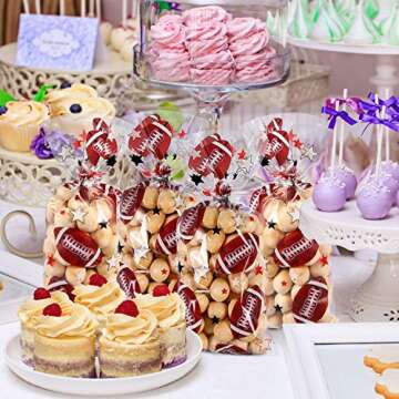 Blulu 100 Pieces Football Treat Bags Football Candy Favor Bags Heat Sealable Football Cellophane Bags Football Party Goody Bags with 100 Pieces Silver Twist Ties for Football Party Favors