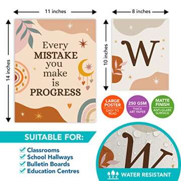 Decorably 15 Boho Classroom Poster Set - 11x14in Inspirational Signs